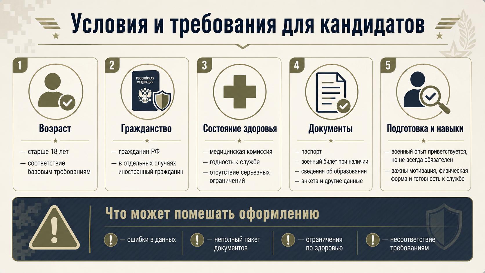 Условия и требования для кандидатов заключить контракт