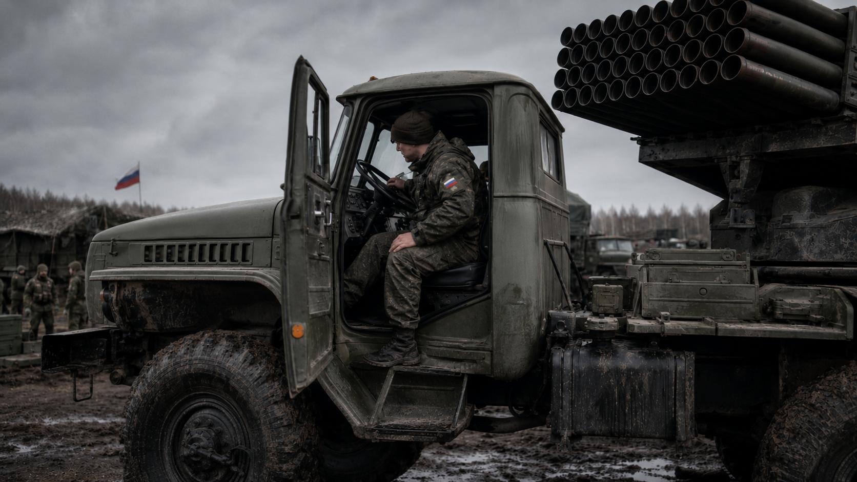 Военный водитель в кабине РСЗО &laquo;Град&raquo;